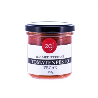 Rotes veganes Tomatenpesto in klarem 150g-Glas